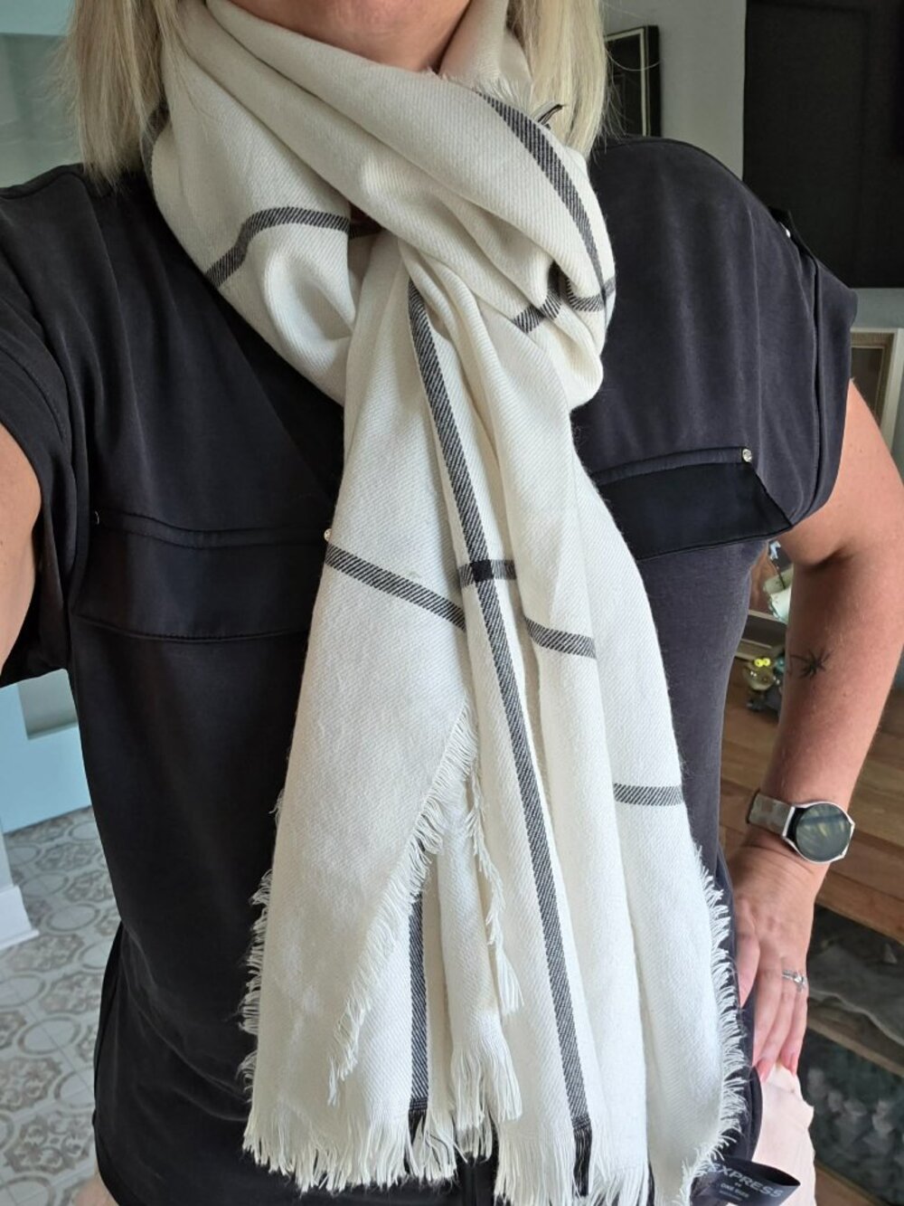Express White & Black Windowpane Scarf - Picture 8 of 13